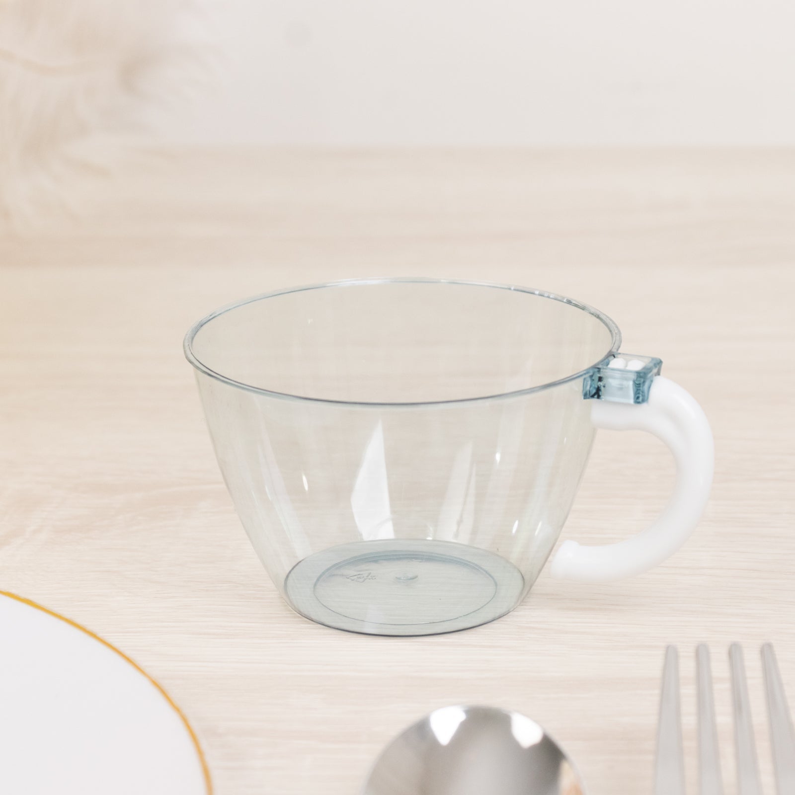 25-Pack Transparent Dusty Blue Plastic Coffee Cups with Handles 6oz - Hard Disposable Tea Mugs for Hot Drinks